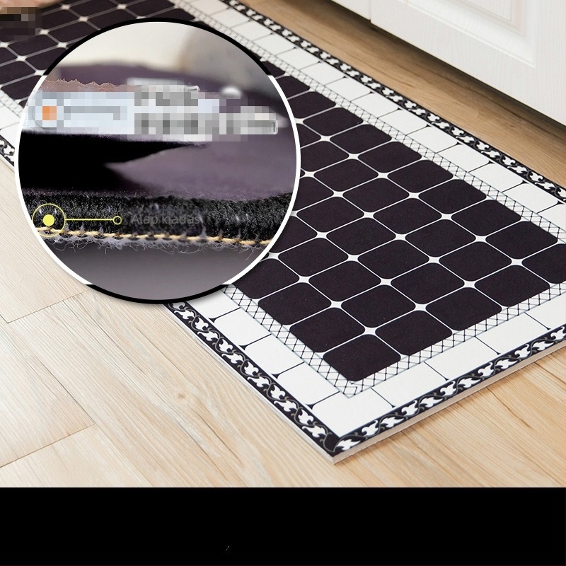 Konyhai hosszú, téglalap alakú lábtörlő geometriai mintával, poliészter szálból és természetes gumi hátoldallal