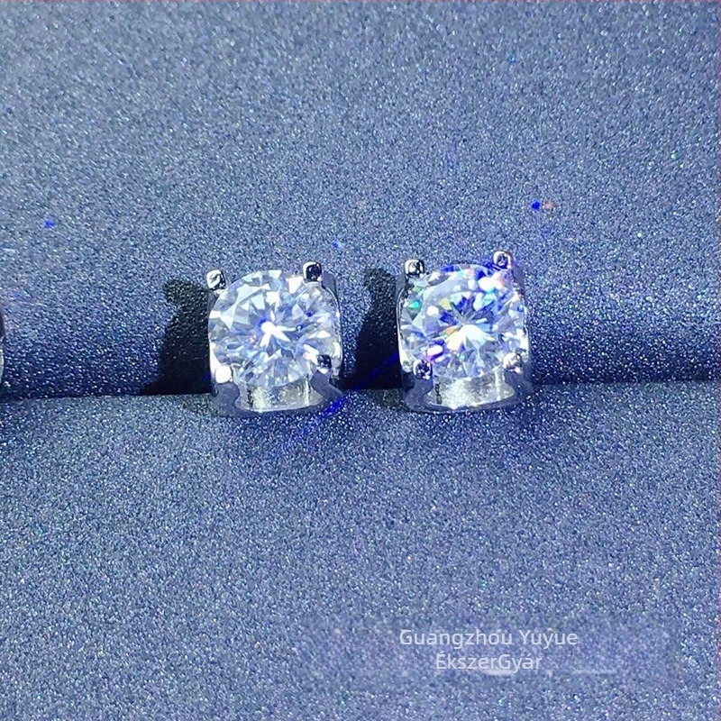 Moissanite stud fülbevaló, S925 ezüst, kerek formájú, Eight Hearts and Eight Arrows vágás, Uniszex