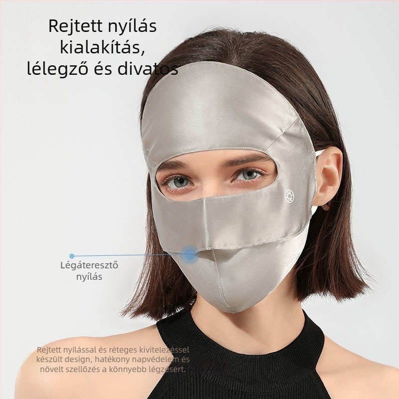 Teljes arcú selyemmaszk felnőtteknek, Mulberry selyem, UV védelem, légáteresztő, napsugárzás elleni árnyékolás, 2025 tavasz