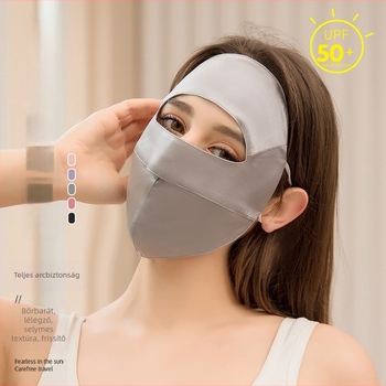 Mulberry selyem UV védelem UPF50 teljes arc maszk, fül-függő stílus, szatén feldolgozás, logó nyomtatva