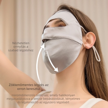 Mulberry selyem UV védelem UPF50 teljes arc maszk, fül-függő stílus, szatén feldolgozás, logó nyomtatva