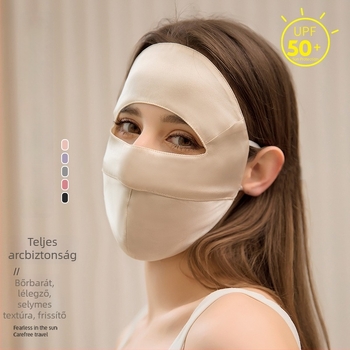 Mulberry selyem UV védelem UPF50 teljes arc maszk, fül-függő stílus, szatén feldolgozás, logó nyomtatva