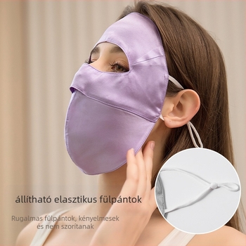 Mulberry selyem UV védelem UPF50 teljes arc maszk, fül-függő stílus, szatén feldolgozás, logó nyomtatva