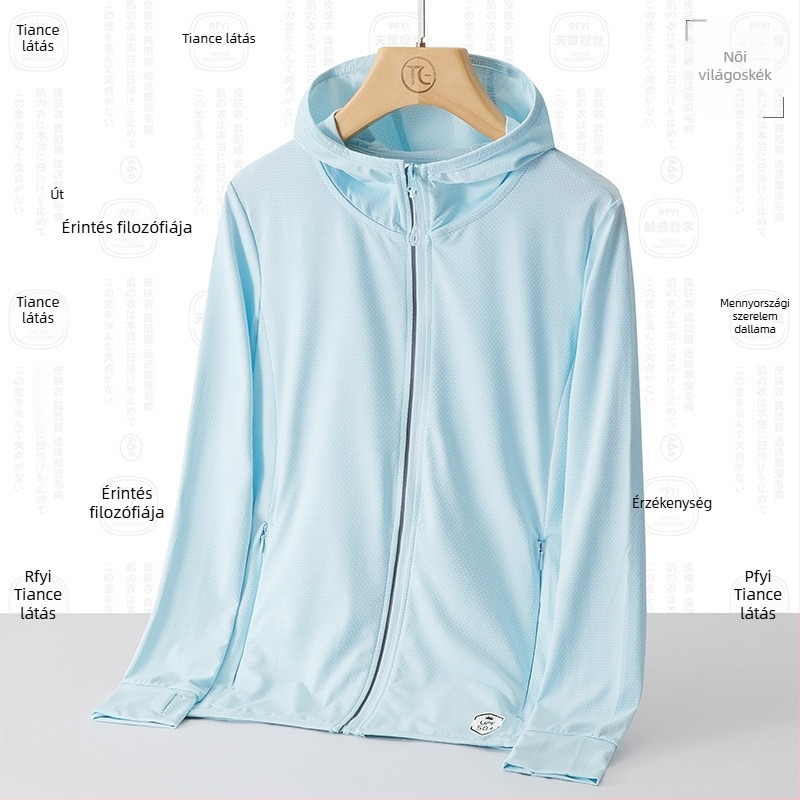 Uniszex kültéri windbreaker UPF50+ napsugárzás elleni védelem, lélegző poliészter, kapucnival