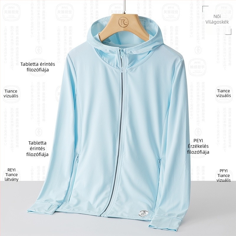 Uniszex kültéri windbreaker UPF50+ napsugárzás elleni védelem, lélegző poliészter, kapucnival