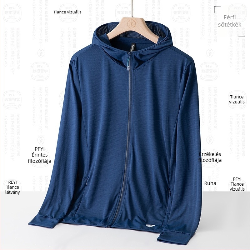 Uniszex kültéri windbreaker UPF50+ napsugárzás elleni védelem, lélegző poliészter, kapucnival