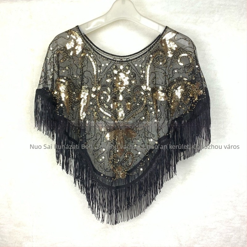 Kapucnis hálókendő geometriai hímzéssel — poliészter, kézi horgolásos szövés, díszítés