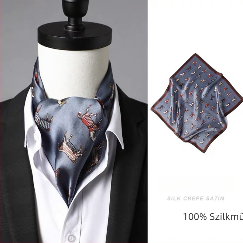 Férfi kis négyszögletű selyemsál, szatén szövet, 100% selyem, minimalist üzleti stílus, Zhejiang eredet.