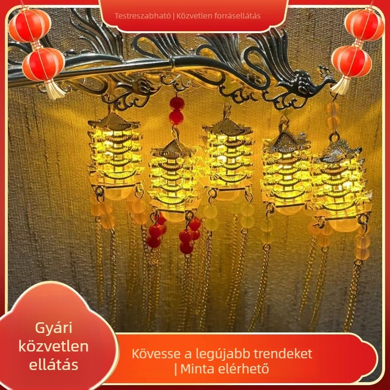 Fénylő pagodás hajcsat füzérrel, Hanfu stílusú Yellow Crane Tower