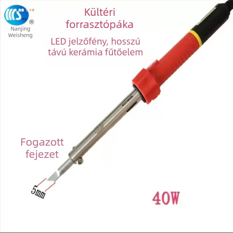 Háztartási forrasztópáka 30-60W, 220V, gumírozott fogantyúval — forrasztópáka toll formájú csúcsok: görbe, egyenes, sík és patkó alakú (modell WS-708)