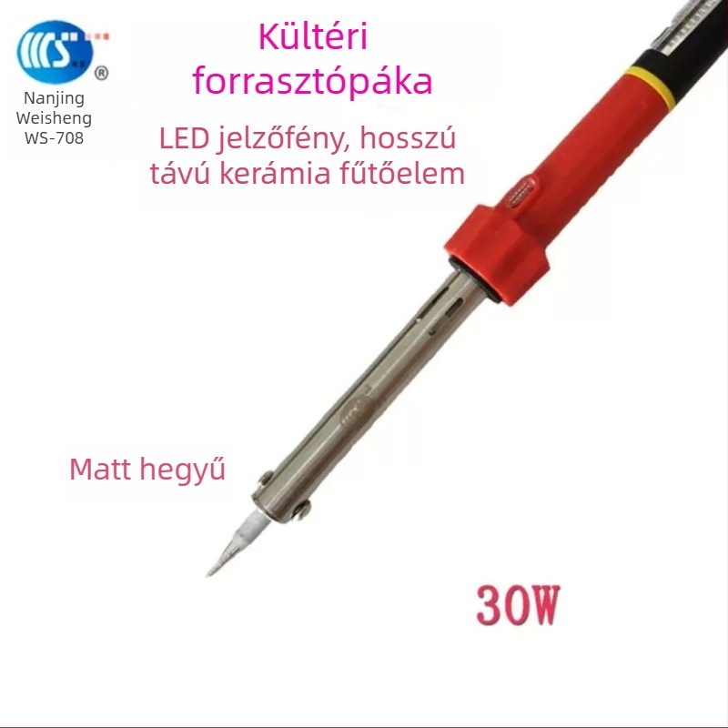Háztartási forrasztópáka 30-60W, 220V, gumírozott fogantyúval — forrasztópáka toll formájú csúcsok: görbe, egyenes, sík és patkó alakú (modell WS-708)