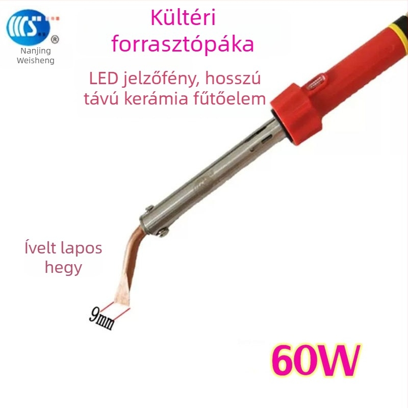 Háztartási forrasztópáka 30-60W, 220V, gumírozott fogantyúval — forrasztópáka toll formájú csúcsok: görbe, egyenes, sík és patkó alakú (modell WS-708)