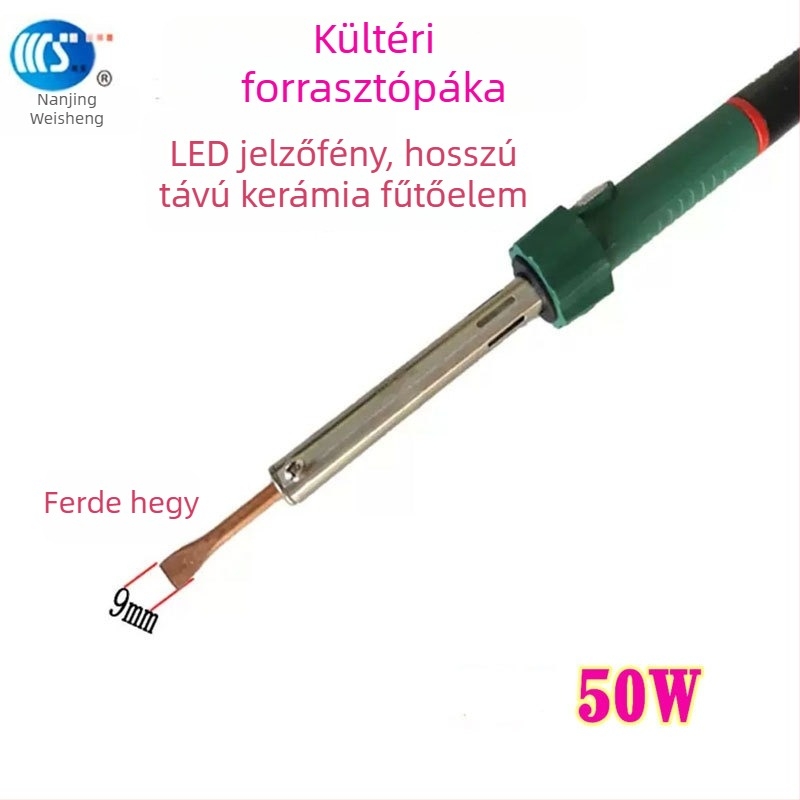 Háztartási forrasztópáka 30-60W, 220V, gumírozott fogantyúval — forrasztópáka toll formájú csúcsok: görbe, egyenes, sík és patkó alakú (modell WS-708)