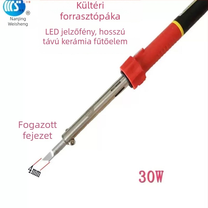 Háztartási forrasztópáka 30-60W, 220V, gumírozott fogantyúval — forrasztópáka toll formájú csúcsok: görbe, egyenes, sík és patkó alakú (modell WS-708)