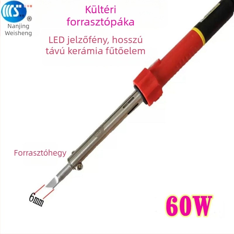 Háztartási forrasztópáka 30-60W, 220V, gumírozott fogantyúval — forrasztópáka toll formájú csúcsok: görbe, egyenes, sík és patkó alakú (modell WS-708)