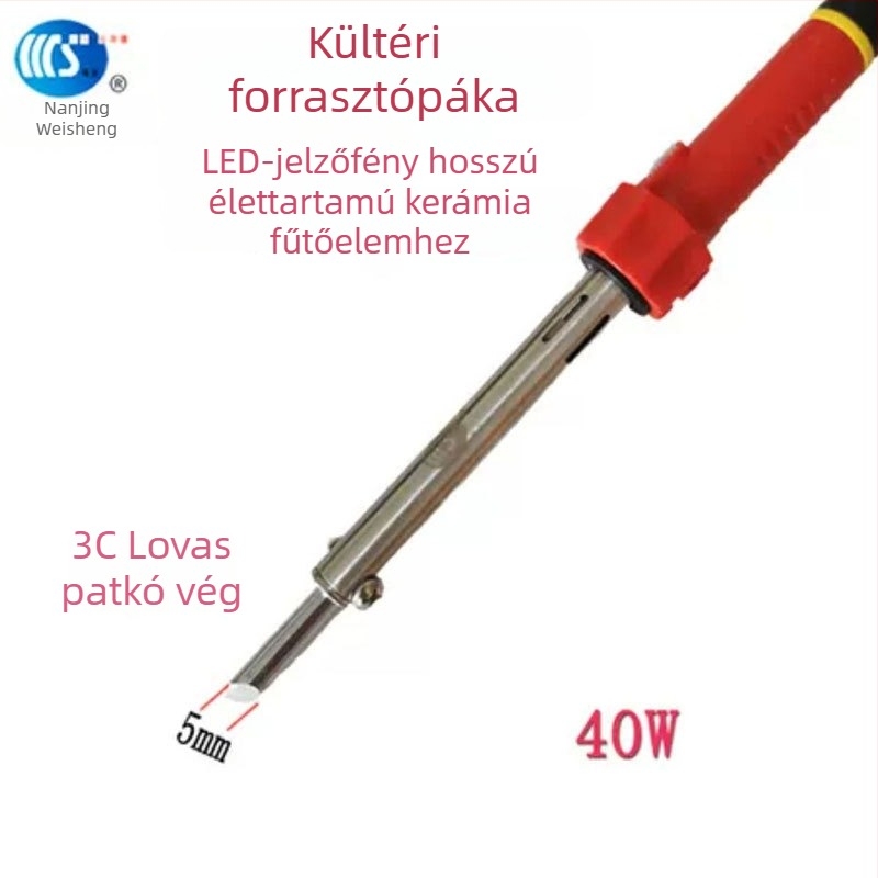 Háztartási forrasztópáka 30-60W, 220V, gumírozott fogantyúval — forrasztópáka toll formájú csúcsok: görbe, egyenes, sík és patkó alakú (modell WS-708)