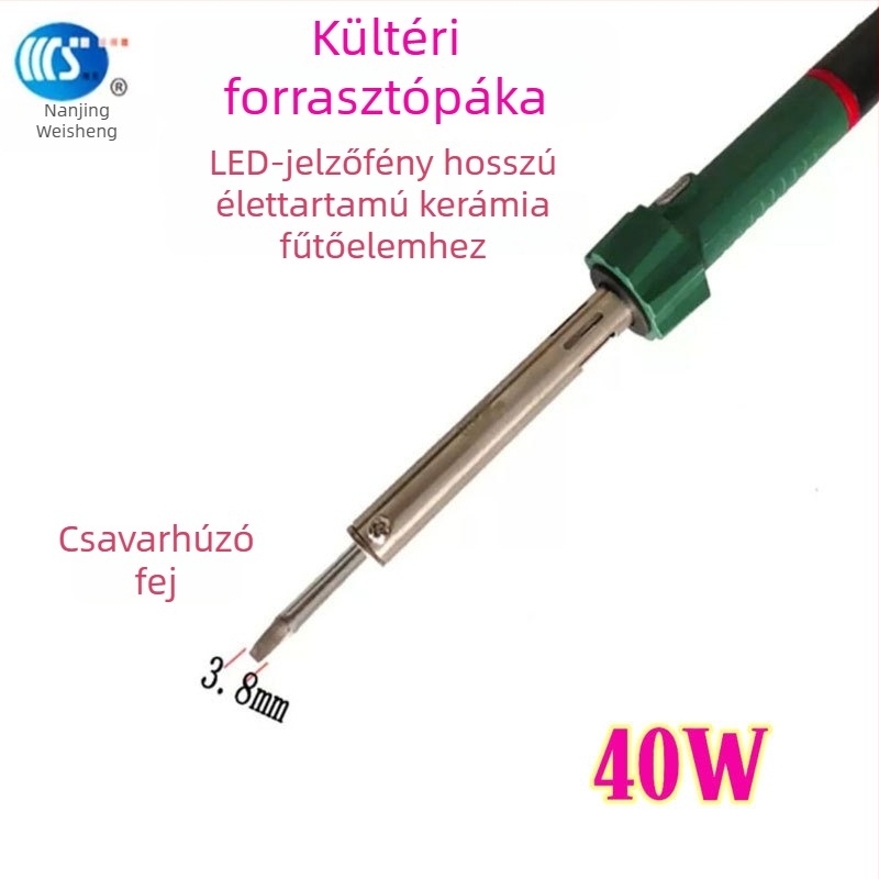 Háztartási forrasztópáka 30-60W, 220V, gumírozott fogantyúval — forrasztópáka toll formájú csúcsok: görbe, egyenes, sík és patkó alakú (modell WS-708)