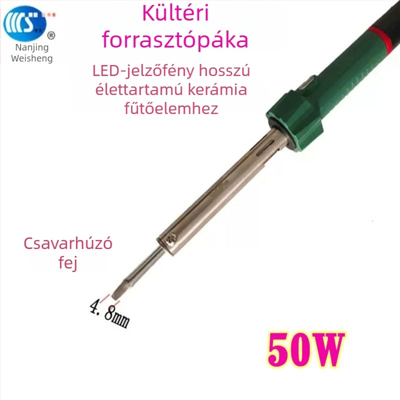 Háztartási forrasztópáka 30-60W, 220V, gumírozott fogantyúval — forrasztópáka toll formájú csúcsok: görbe, egyenes, sík és patkó alakú (modell WS-708)