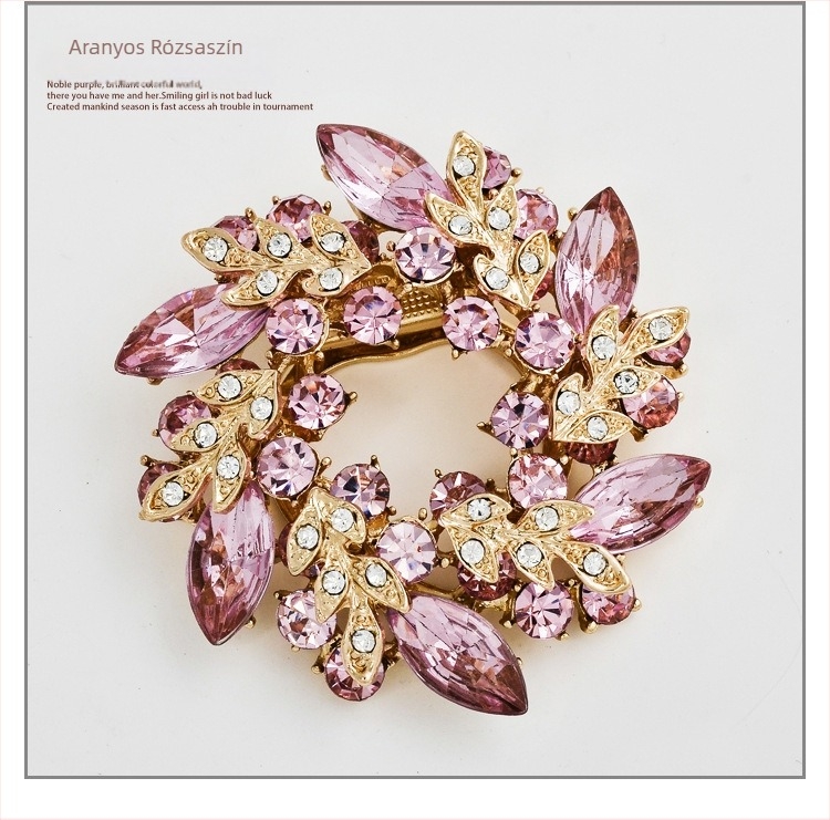 Ötvözetből készült virág alakú brooch sálkapoccsal, gyémánt-bevonattal, Dream Color márka, nőknek, könnyed luxus stílus