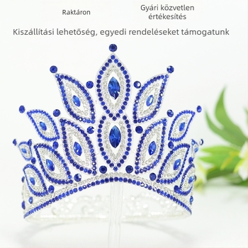 Fejdísz – ötvözet korona, női etnikus stílus, fehér rhinestone-okkal, elektroplakkolás