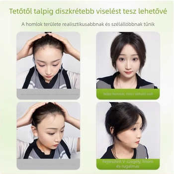 Női paróka frufruval a fej felső részén elhelyezett pótpótlás, valódi hajból, mechanikus kivitelezés, frufru egyenes vagy ferde, nem festhető és nem göndöríthető