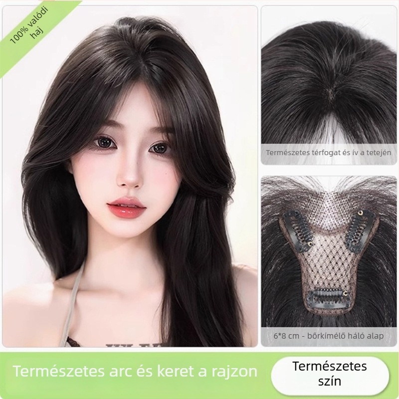 Női paróka frufruval a fej felső részén elhelyezett pótpótlás, valódi hajból, mechanikus kivitelezés, frufru egyenes vagy ferde, nem festhető és nem göndöríthető