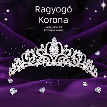 Kristályos gyémánt menyasszonyi korona – hajra való női korona, ötvözet, fehér kristály, elektroplating, Yiwu eredet