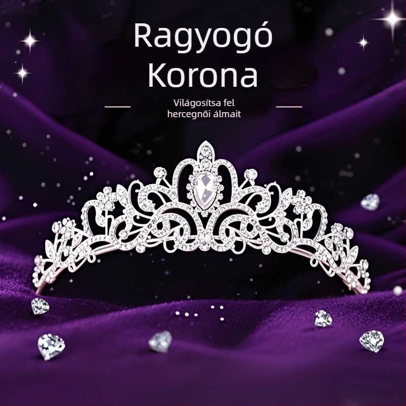Kristályos gyémánt menyasszonyi korona – hajra való női korona, ötvözet, fehér kristály, elektroplating, Yiwu eredet