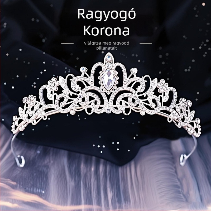 Kristályos gyémánt menyasszonyi korona – hajra való női korona, ötvözet, fehér kristály, elektroplating, Yiwu eredet