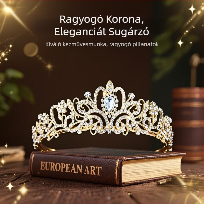 Kristályos gyémánt menyasszonyi korona – hajra való női korona, ötvözet, fehér kristály, elektroplating, Yiwu eredet