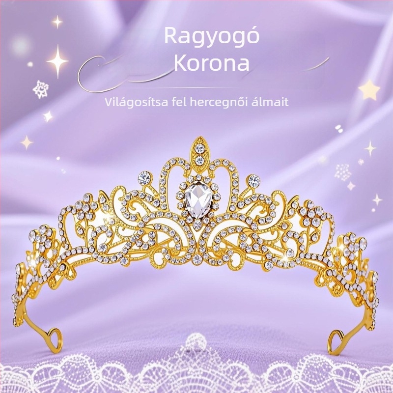 Kristályos gyémánt menyasszonyi korona – hajra való női korona, ötvözet, fehér kristály, elektroplating, Yiwu eredet