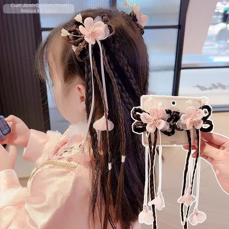 Kézzel készített gyerek hajtű kínai stílusú virág alakú, rózsakvarc kristállyal - szett két darab