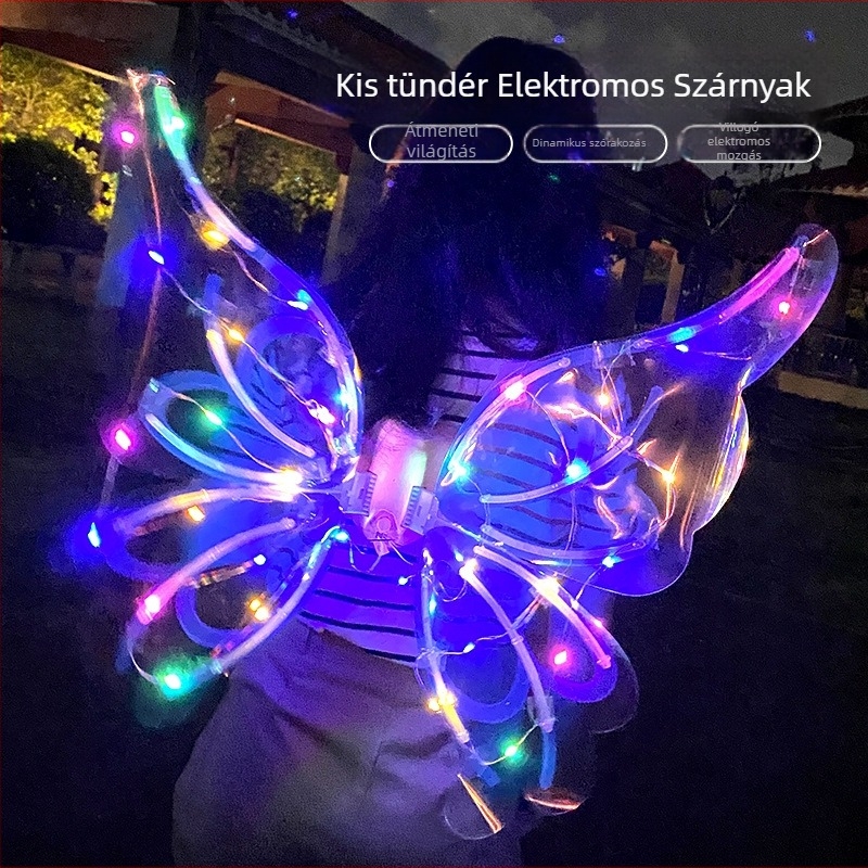 LED szárnyak gyerekeknek — világító tündérszárnyak, műanyagból, 7–14 éveseknek