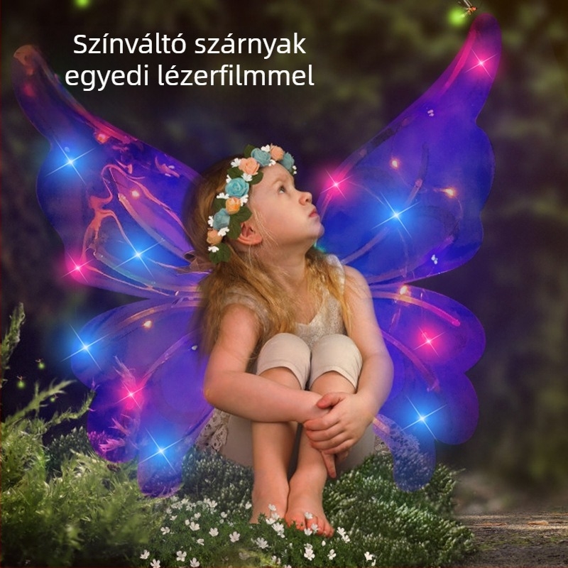 LED szárnyak gyerekeknek — világító tündérszárnyak, műanyagból, 7–14 éveseknek