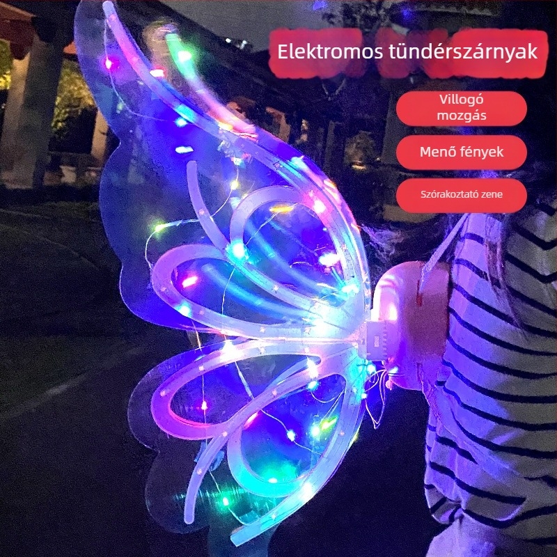 LED szárnyak gyerekeknek — világító tündérszárnyak, műanyagból, 7–14 éveseknek