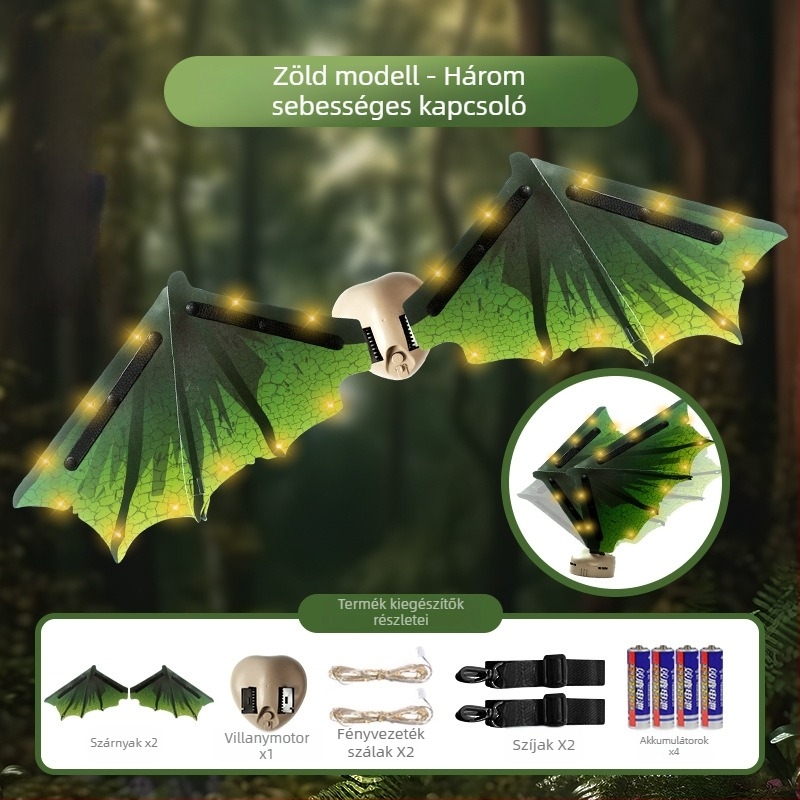 LED szárnyak gyerekeknek — világító tündérszárnyak, műanyagból, 7–14 éveseknek