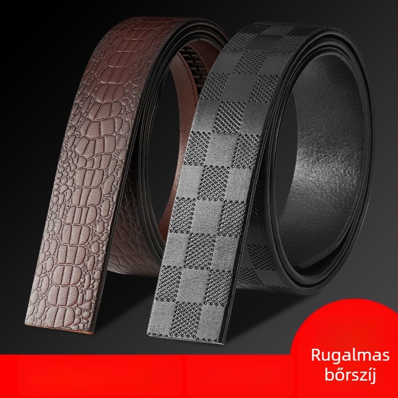 Férfi öv természetes bőrből, krokodil mintázatú, két rétegű, automata csattal