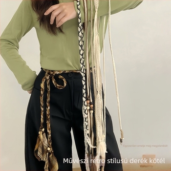 Boho-stílusú kézzel szőtt deréklánc nőknek, pamut anyag, sokoldalú dizájn, egyhurok