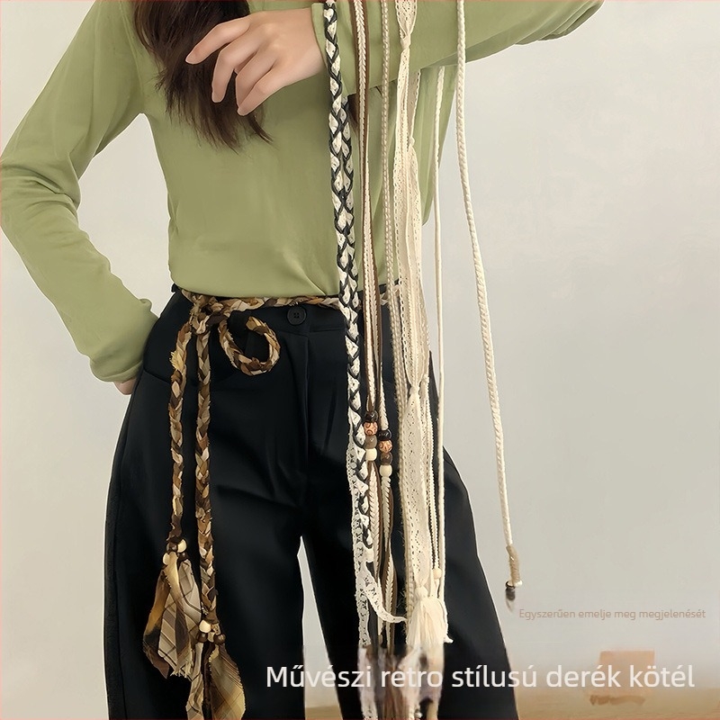 Boho-stílusú kézzel szőtt deréklánc nőknek, pamut anyag, sokoldalú dizájn, egyhurok