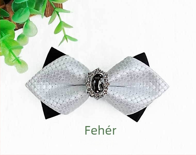 Férfi csokornyakkendő kövekkel, kockás mintával, jacquard felülettel, fehér kristályokkal, esküvői és estélyi viselet