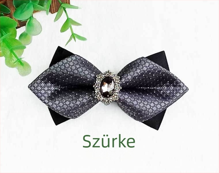 Férfi csokornyakkendő kövekkel, kockás mintával, jacquard felülettel, fehér kristályokkal, esküvői és estélyi viselet