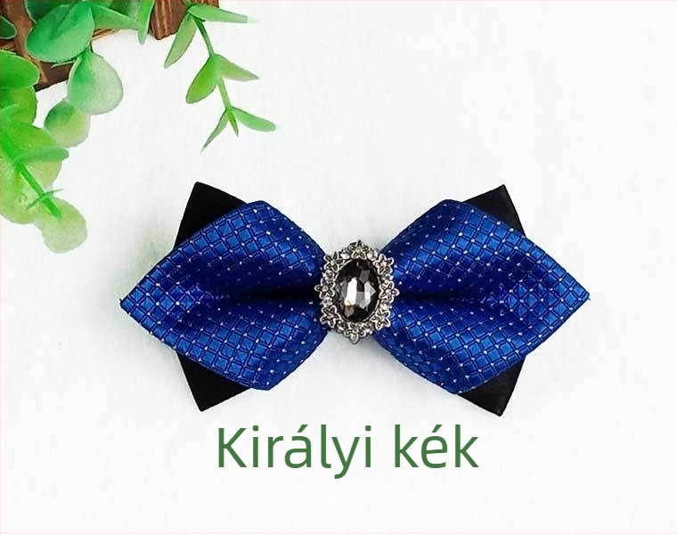 Férfi csokornyakkendő kövekkel, kockás mintával, jacquard felülettel, fehér kristályokkal, esküvői és estélyi viselet