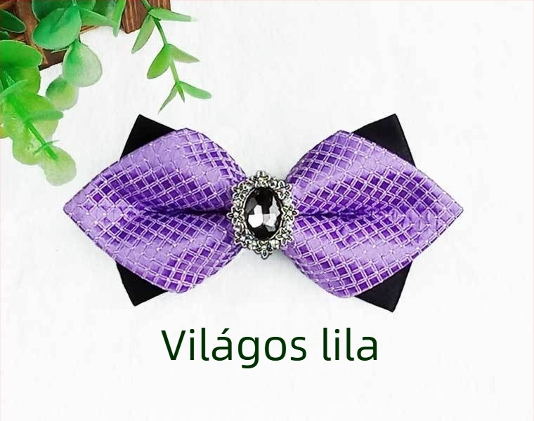 Férfi csokornyakkendő kövekkel, kockás mintával, jacquard felülettel, fehér kristályokkal, esküvői és estélyi viselet