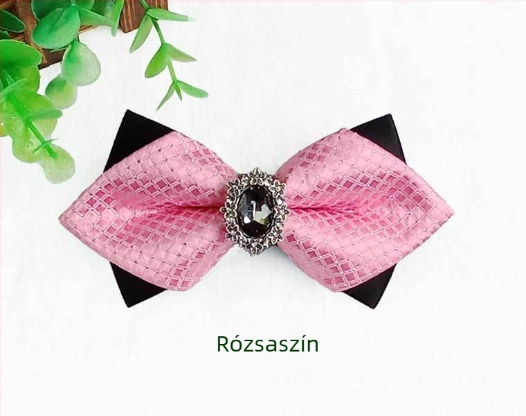 Férfi csokornyakkendő kövekkel, kockás mintával, jacquard felülettel, fehér kristályokkal, esküvői és estélyi viselet
