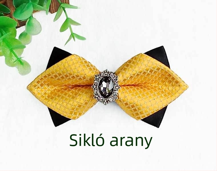 Férfi csokornyakkendő kövekkel, kockás mintával, jacquard felülettel, fehér kristályokkal, esküvői és estélyi viselet