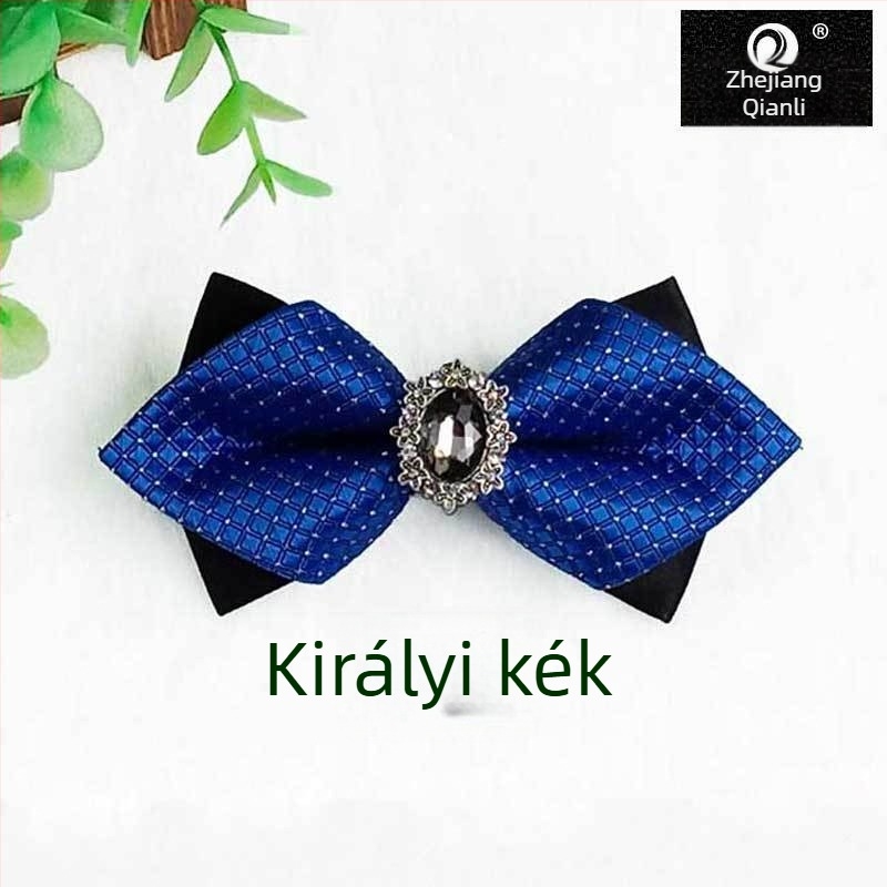 Férfi csokornyakkendő kövekkel, kockás mintával, jacquard felülettel, fehér kristályokkal, esküvői és estélyi viselet