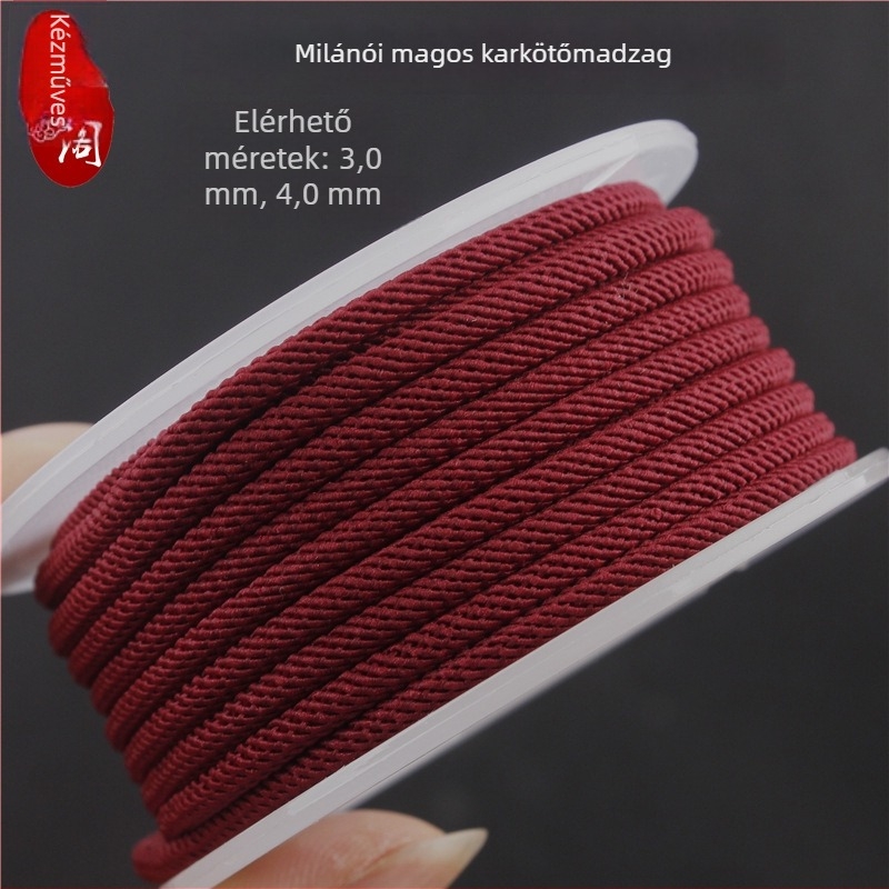 4 mm-es horgolt karkötőzsinór, piros, kézzel készített, uniszex ékszerzsinór, Milán szál, medál zsinór, etnikai retro stílus