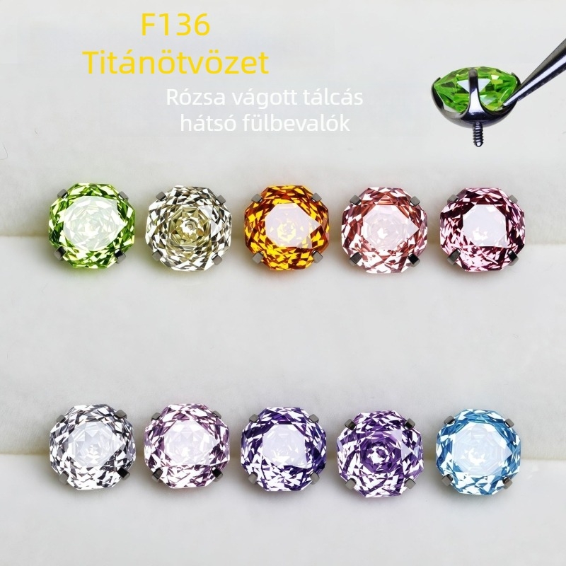 G23 titániumötvözetű geometriai formájú fülbevaló cirkón díszítéssel, titan fülpálcával