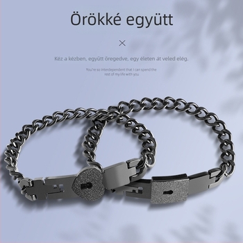 Titánacél karkötő pár számára, egzotikus stílus szív motívummal, anti-fáradtság funkció, aranyozott kövek
