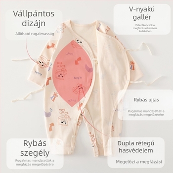 Újszülött 100% pamut overál, 0–6 hónap, hosszú ujjú, tavasz–ősz, uniszex